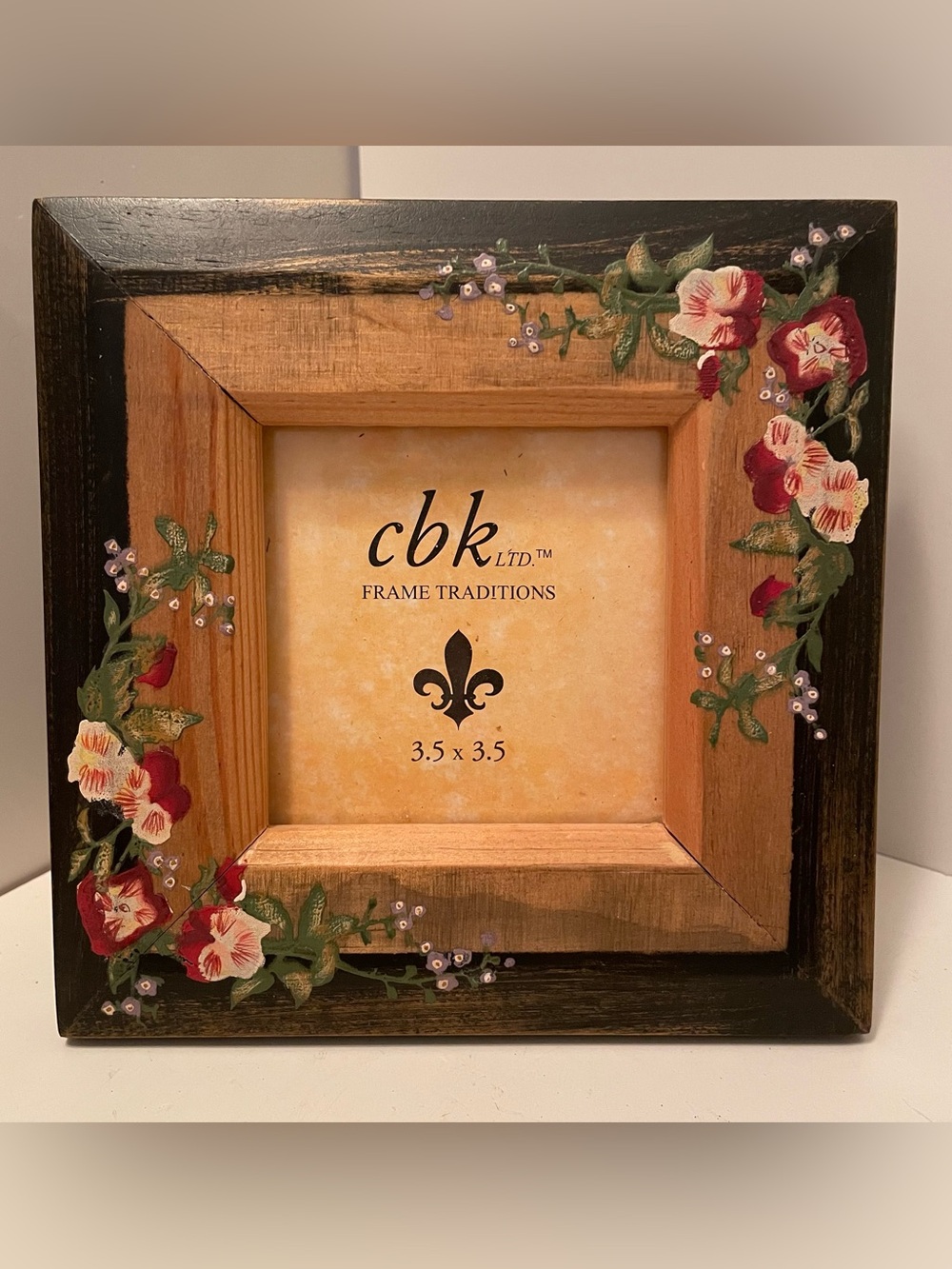 Vintage CBK Ltd. Frame Traditions Square 3.5 X 3.5 Hand Painted Floral Wood